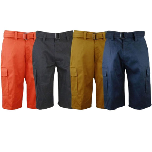 MENS COTTON TWILL BELTED CARGO SHORTS 2 PACK
