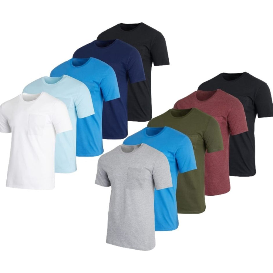 MENS COTTON CREWNECK T SHIRT WITH POCKET 5 PACK