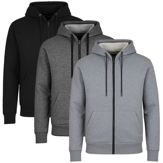 MENS FLEECE LINED FULL ZIP HOODIE 3 PACK