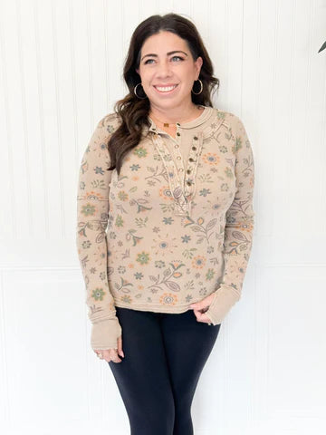BLUSHING MEADOW THERMAL HENLEY TOP