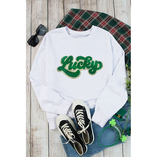 BRINLEY CHENILLE LUCKY PATTERN SWEATSHIRT