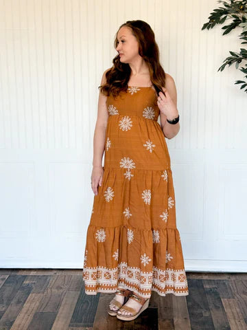 COTTAGE BORDER TIE FRONT MAXI DRESS