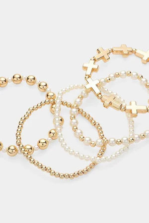 FAITH AND PEARL STRETCH BRACELET SET