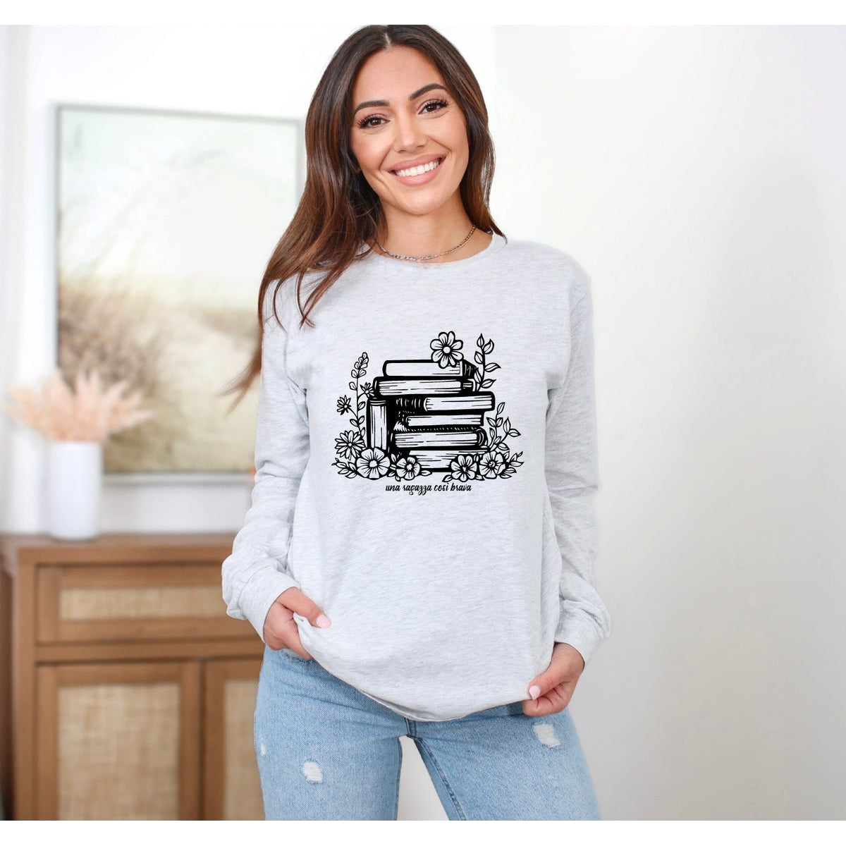 SUCH A GOOD GIRL BOOKS AND FLOWERS LONG SLEEVE T SHIRT