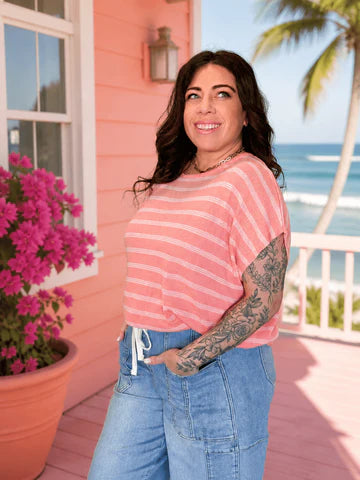 GUAVA DRIFT STRIPE SWEATER TOP