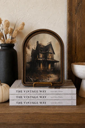 HALLOWEEN HAUNTED HOUSE ARCH TOP FRAMED ART 6X8 INCH
