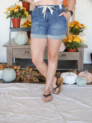 JUDY BLUE HIGH WAIST CUFF JOGGER DENIM SHORTS