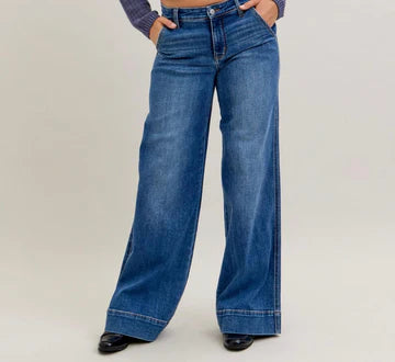 JUDY BLUE MID RISE TROUSER RETRO WIDE JEANS