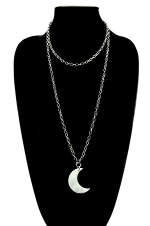 KD11 SILVER LAYERED MOON CHAIN NECKLACE