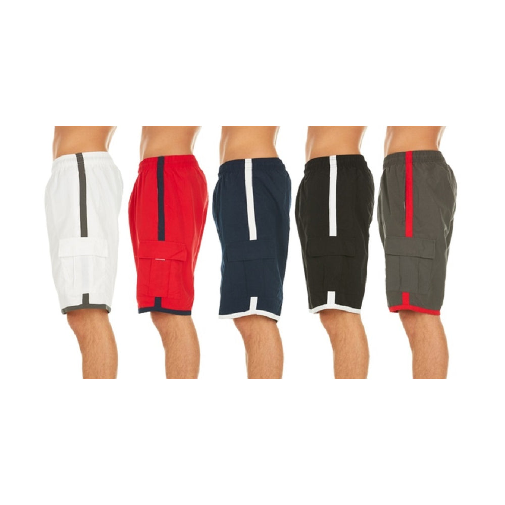 MENS ASSORTED STRIPE SWIM SHORTS WITH CARGO POCKET 3 PACK