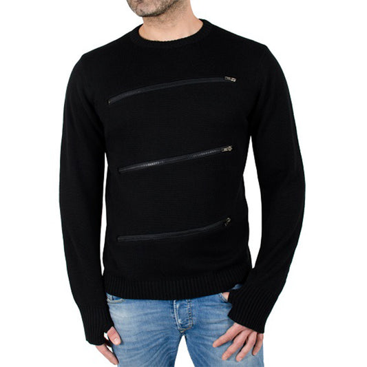 INDIGO STAR MENS CREWNECK PULLOVER SWEATER WITH ZIPPER DETAIL