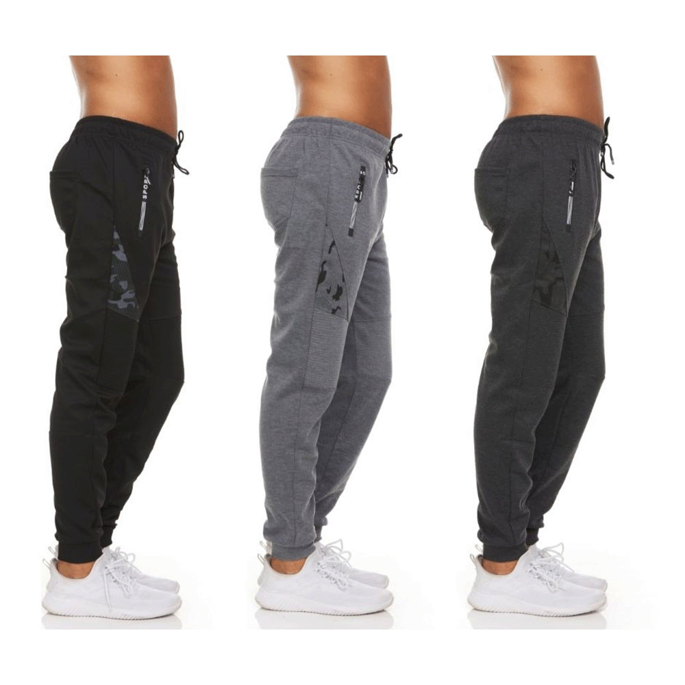 MENS MOISTURE WICKING JOGGER PANTS WITH ZIPPER POCKETS 3 PACK