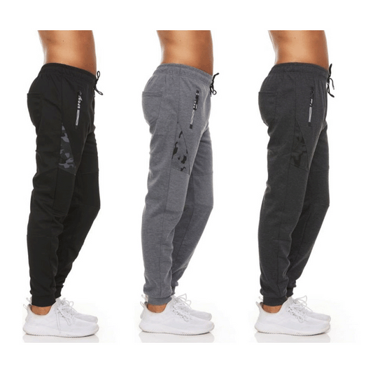 MENS MOISTURE WICKING JOGGER PANTS WITH ZIPPER POCKETS 3 PACK