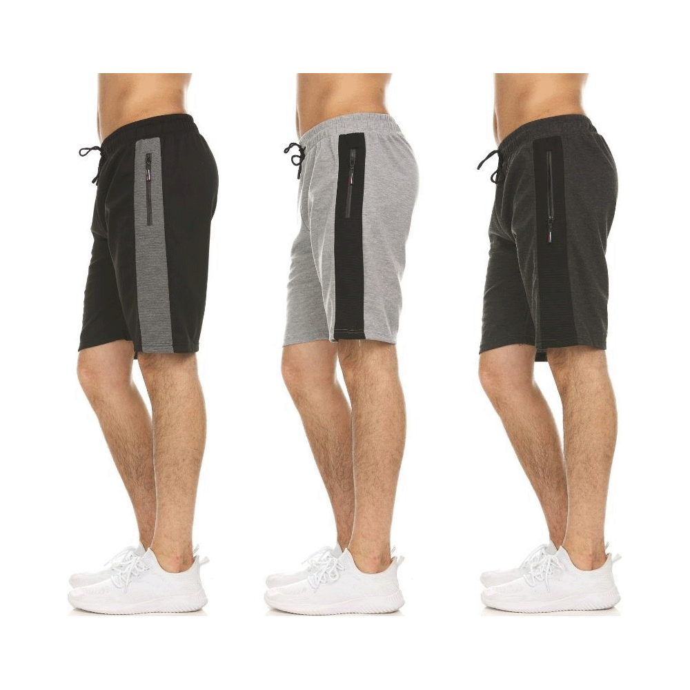 MENS MOISTURE WICKING SHORTS WITH ZIPPER POCKETS 3 PACK