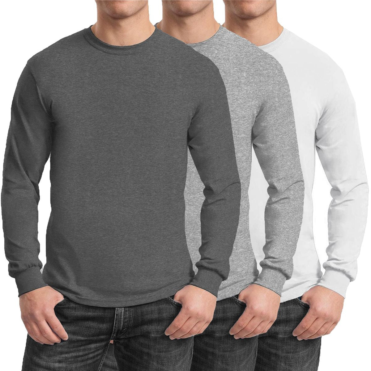 MENS LONG SLEEVE CREW NECK TEES 3 PACK