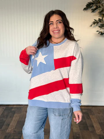 OVERSIZED AMERICAN FLAG MINERAL WASH TERRY PULLOVER