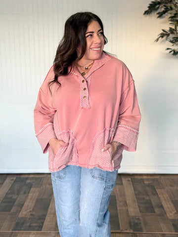 OVERSIZED POLKA DOT MINERAL WASH PULLOVER