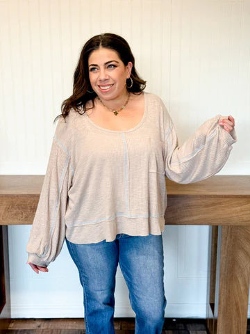PALE TAUPE OUTSEAM RIB LONG SLEEVE