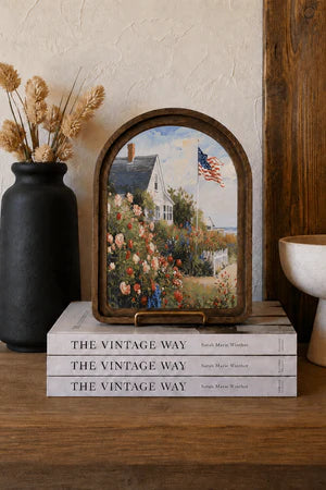 PATRIOTIC BEACH HOUSE ARCH FRAMED ART 8.25X11 INCH