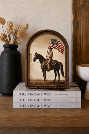 PATRIOTIC COWBOY ARCH FRAMED ART 6X8 INCH