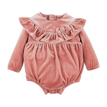 PINK VELVET BABY ROMPER BUBBLE