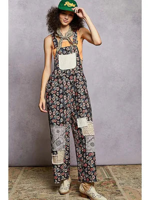 POL BOHO PATCH CORD OVERALLS