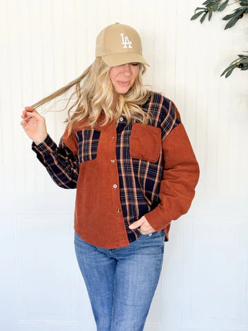 RUSTWOOD PLAID CORDUROY SHACKET