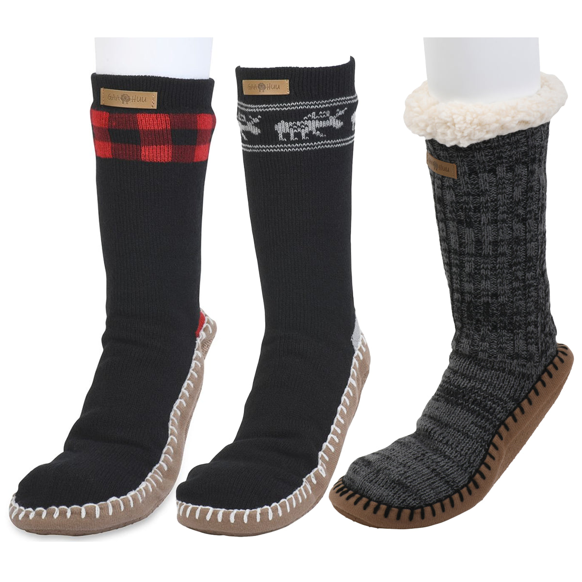 GAAHUU MENS CUFFED SLIPPER SOCKS  WITH FAUX SHEARLING LINING
