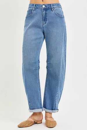 SLOUCHY CROP BARREL TEXTURED JEANS