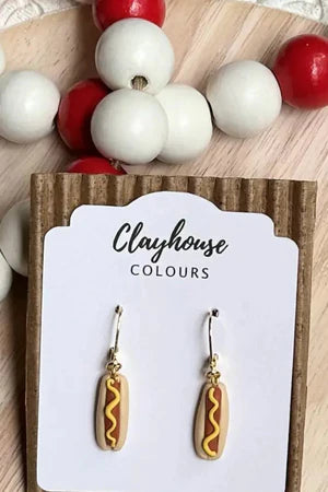 SUMMER SNACK HOT DOG CLAY EARRINGS
