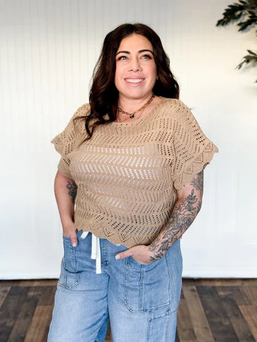 SUNLIT STROLL OPEN WEAVE CROCHET SWEATER