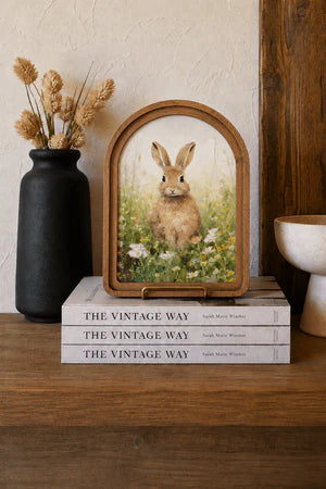 TAN BUNNY ARCH FRAMED ART 8.25X11 INCH