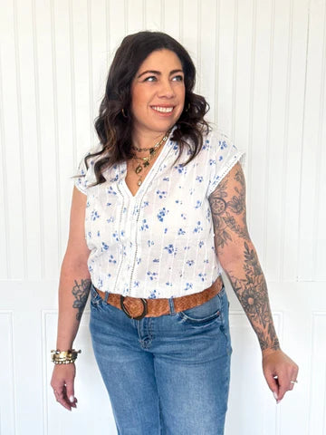 THE BLUE GARDEN LACE DETAIL TOP