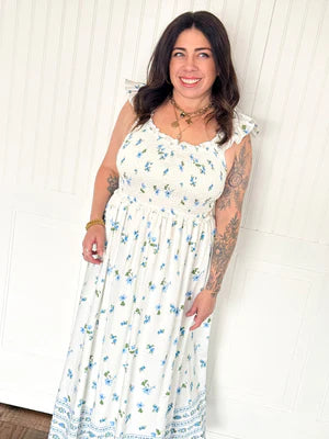 THE BLUEBELL RUFFLE SMOCKED MIDI