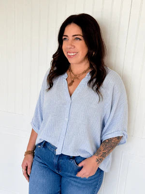 THE OCEAN MIST ROLL SLEEVE BLOUSE