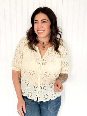 THE PETAL EYELET BUTTON BLOUSE