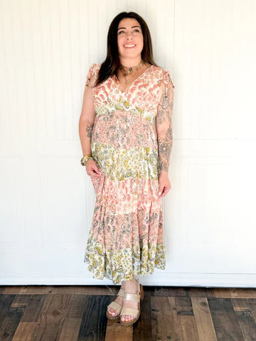 THE PETAL MOSAIC TIE SHOULDER MAXI DRESS