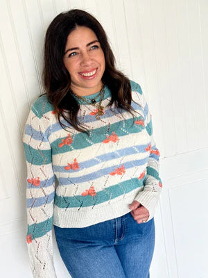 THE SEAFOAM BLOOM STRIPE SWEATER