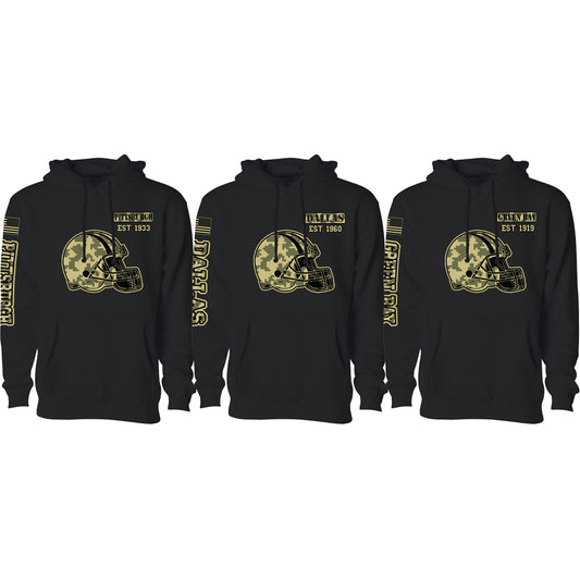 MENS ULTIMATE CAMO FOOTBALL BLACK PULLOVER HOODIE