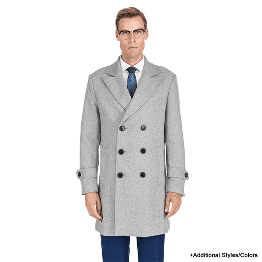 MENS DOUBLE OR SINGLE BREASTED PEACOAT WOOL BLEND DRESS JACKET